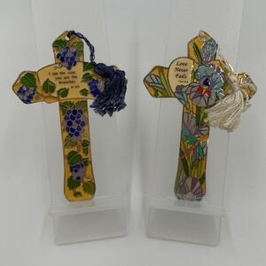 Set of 2 Religious Cross Bookmarkers/Magnets Grape and Iris Designs 2006 JBD